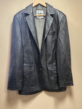 Adler Authentic Genuine Lambskin Leather Blazer Jacket Black Size Medium